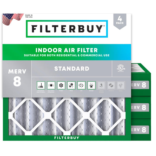 Filterbuy 10x10x4 Air Filter MERV 8 Essential Dust & Allergy Defense (4-Pack), Electrostatic Pleated HVAC AC Furnace Filters Replacement, Made in USA (Actual Size: 9.50 x 9.50 x 3.63)